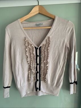 H&M Cream Ruffle-Front Cardigan with Black Trim